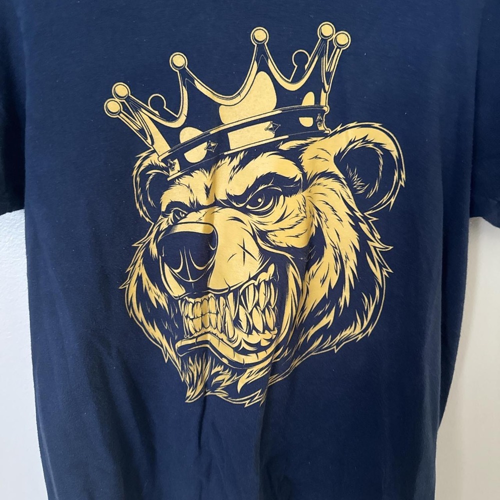 Duke University Stores Vintage 90s Bear Graphic T-Shirt Navy Blue Yellow Mens